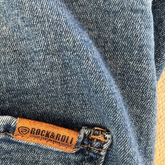 Rock&Roll Denim Cowgirl Bargain Button Bell Bottom Wide Leg Jeans Sz 28+32 - Picture 7 of 9